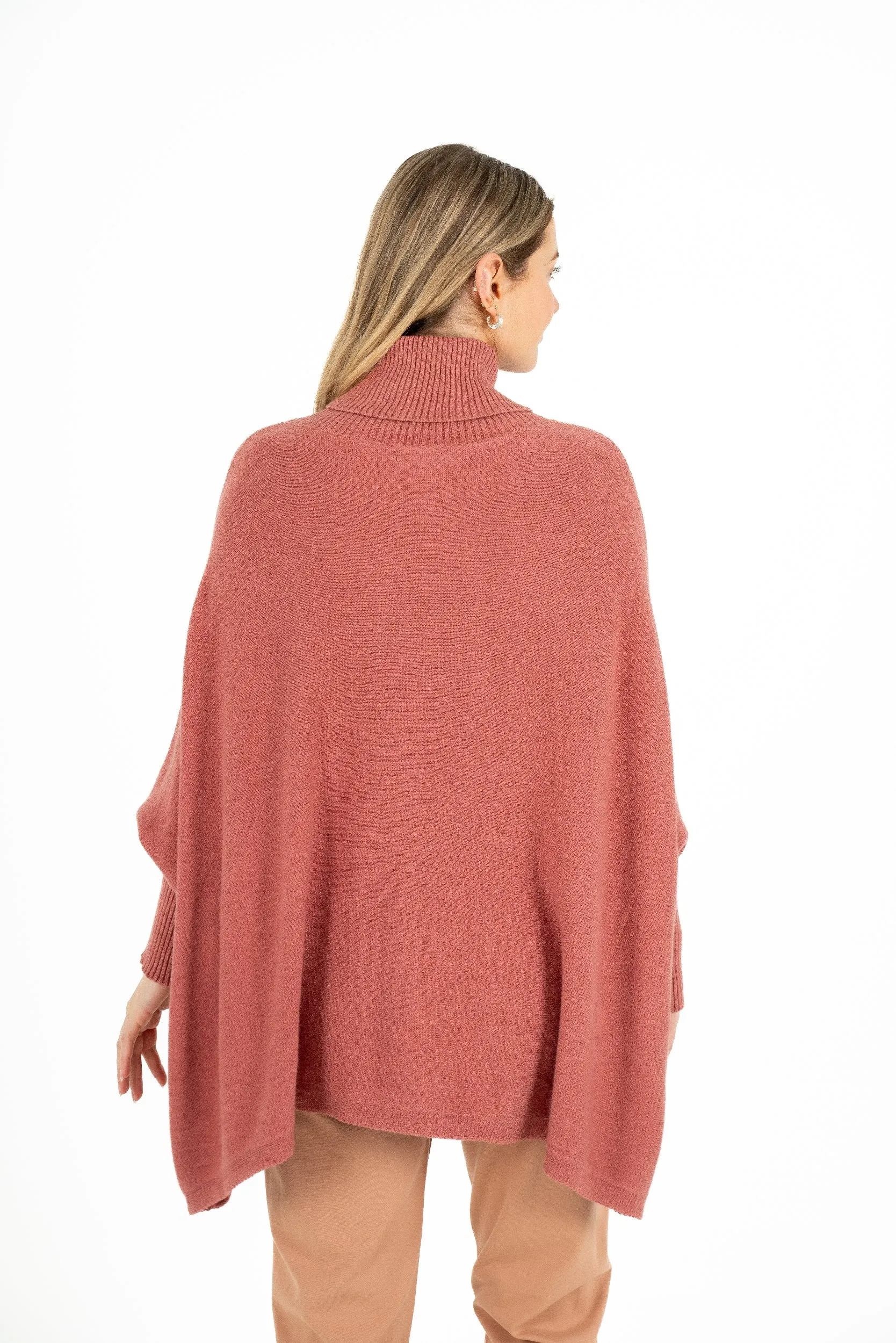 M Made in Italy – Turtle-Neck Tunic Length Sweater With Long Bat-Sleeves