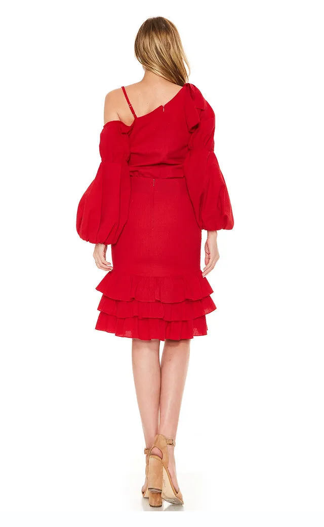 MABEL RUFFLED SKIRT (Red)-VS2048