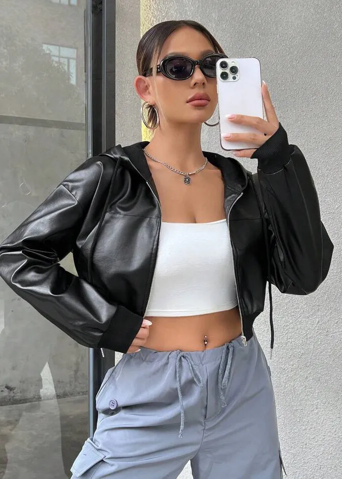 Mallory Cropped Eco-Leather Jacket