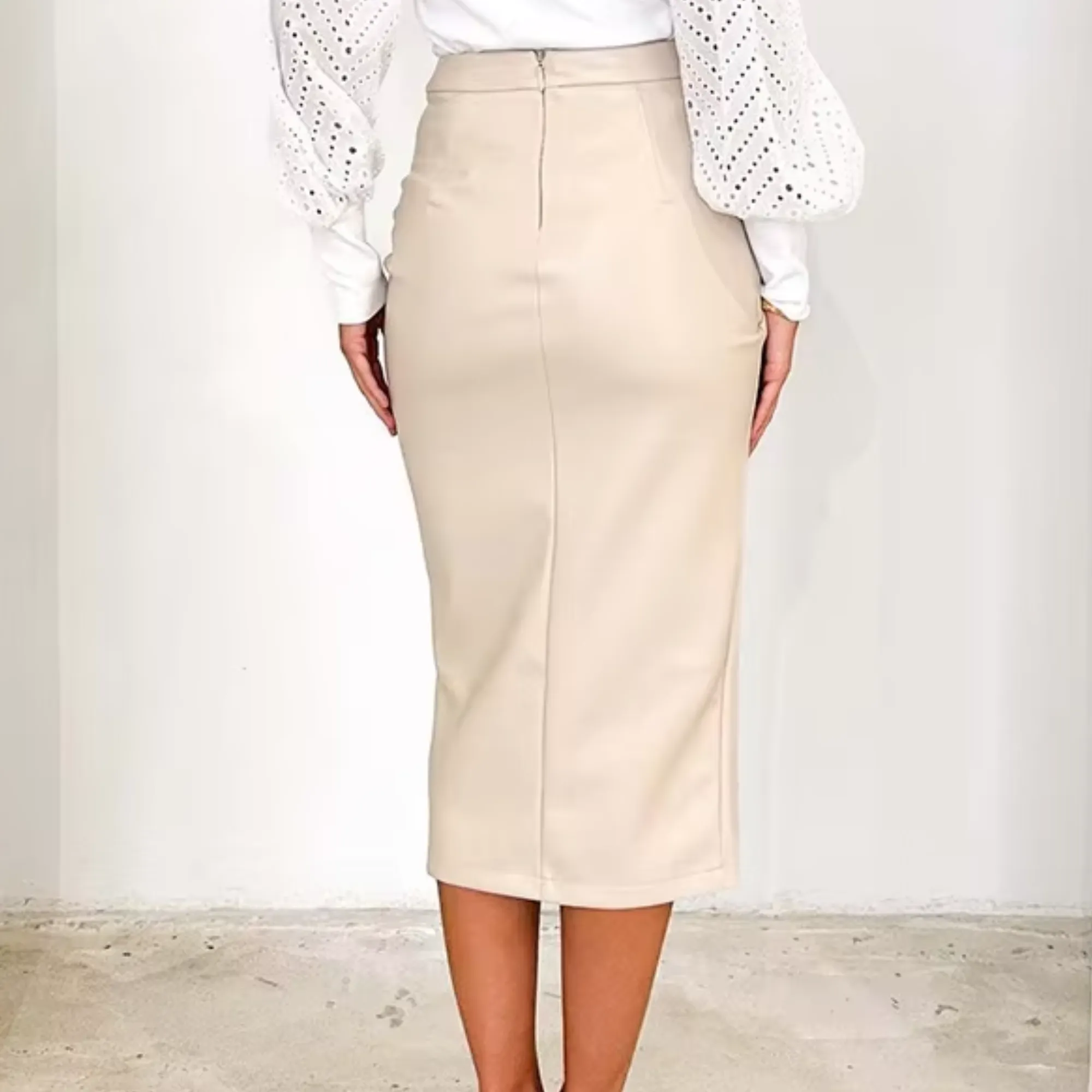 Matalia - High Waist Faux Leather Midi Skirt
