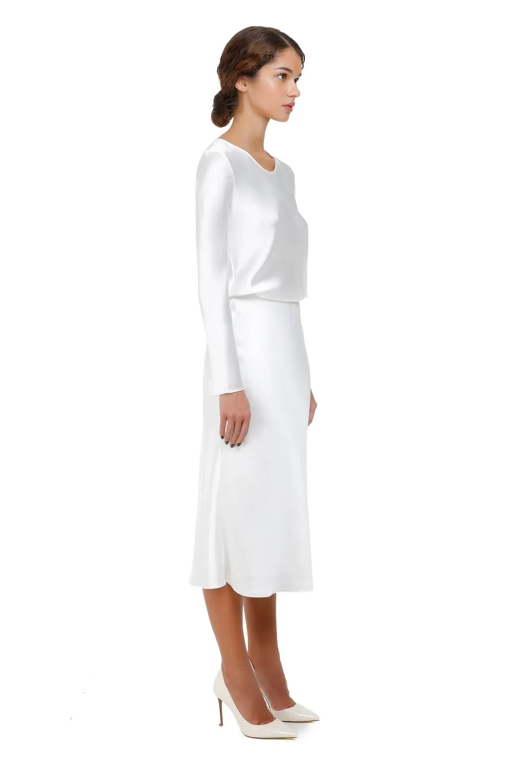 Melody White Silk Midi Skirt