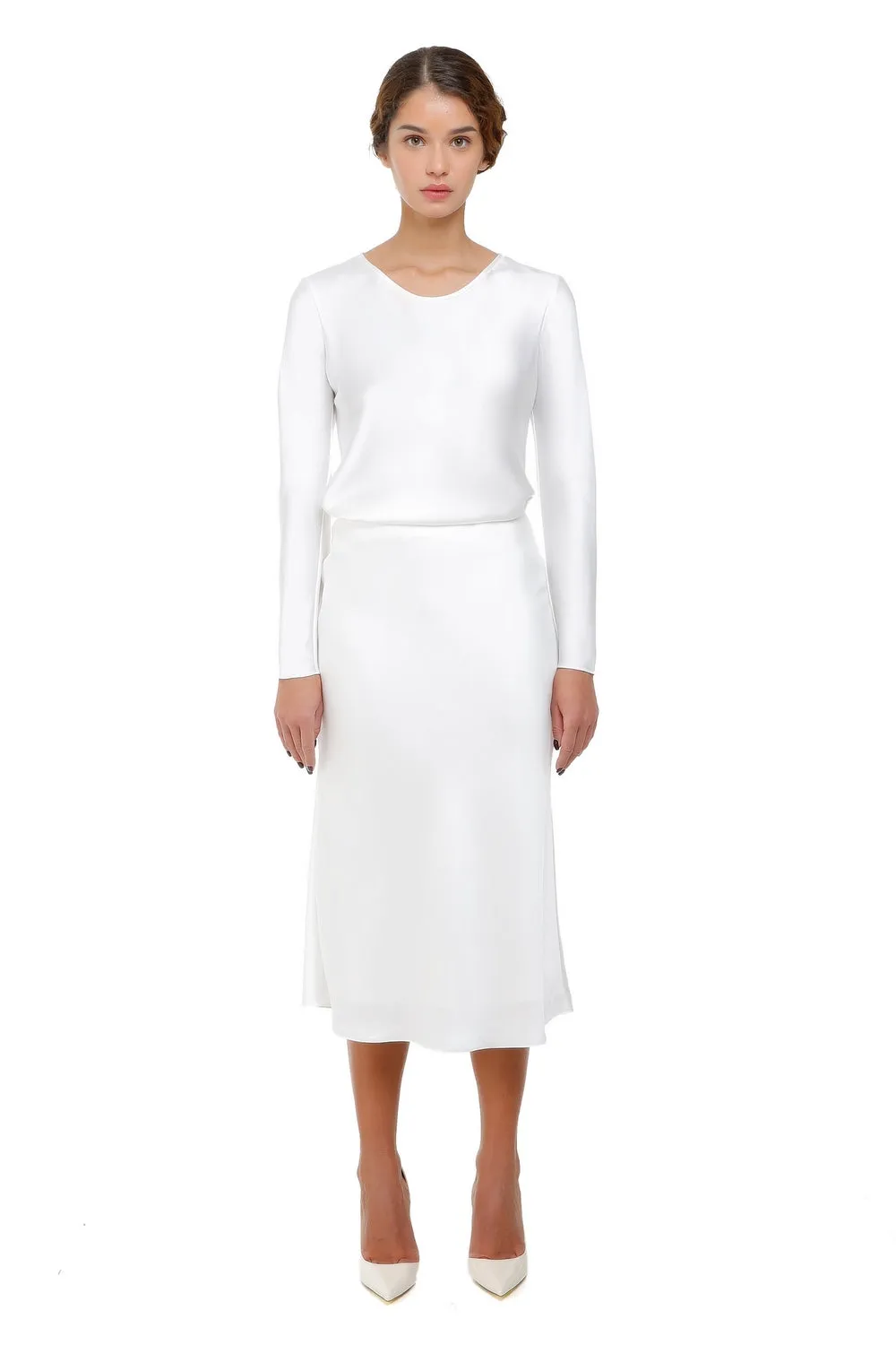 Melody White Silk Midi Skirt