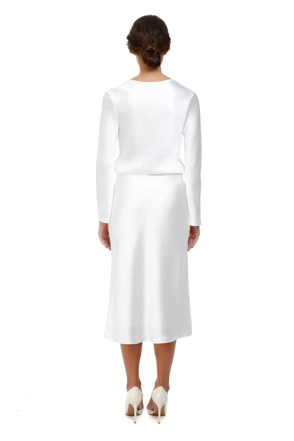 Melody White Silk Midi Skirt