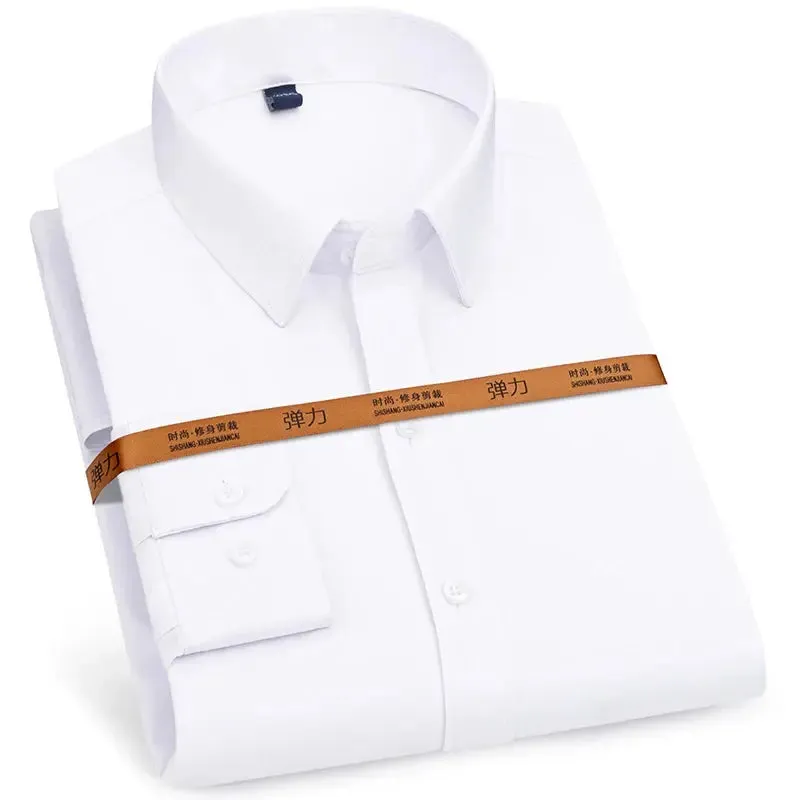 Men's Long Sleeve Solid Stretch Easy Care Shirt Formal Business Office/Working