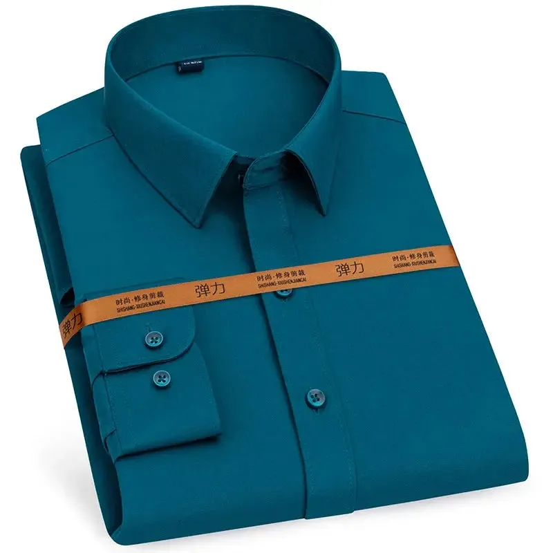 Men's Long Sleeve Solid Stretch Easy Care Shirt Formal Business Office/Working
