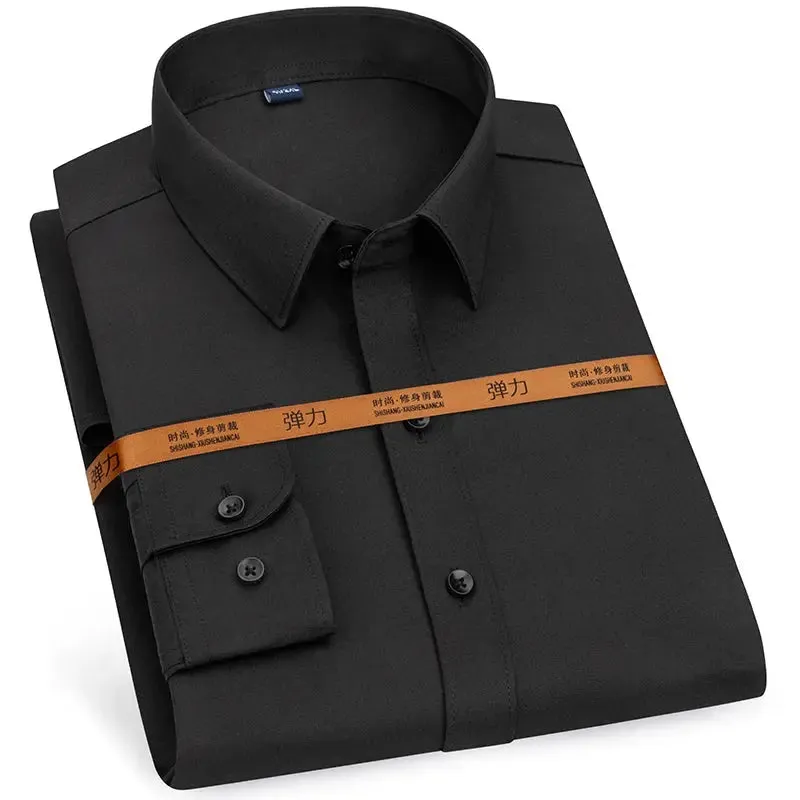 Men's Long Sleeve Solid Stretch Easy Care Shirt Formal Business Office/Working
