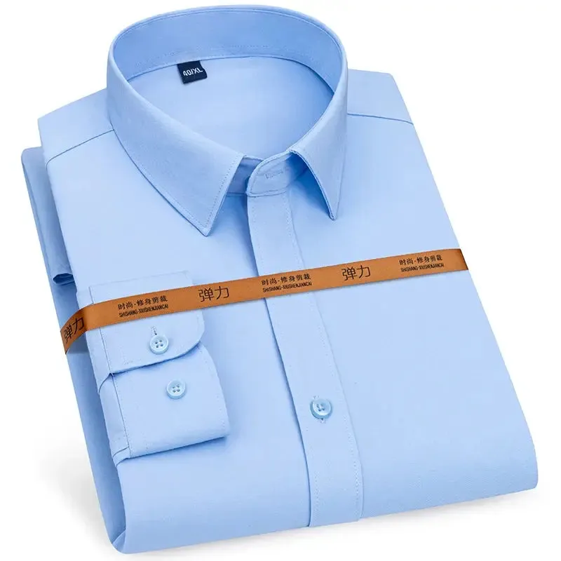 Men's Long Sleeve Solid Stretch Easy Care Shirt Formal Business Office/Working