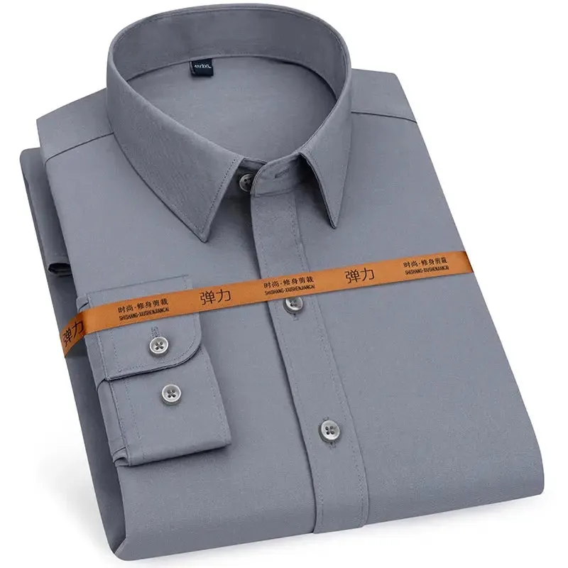Men's Long Sleeve Solid Stretch Easy Care Shirt Formal Business Office/Working