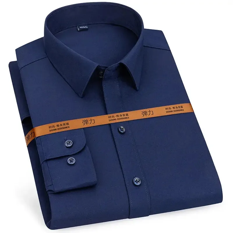 Men's Long Sleeve Solid Stretch Easy Care Shirt Formal Business Office/Working