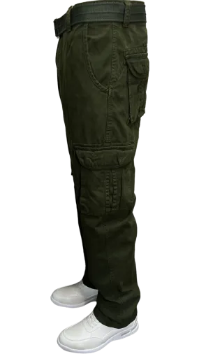Men's Olive Cargo Jeans 6 Pockets Loos-Fit Military Style