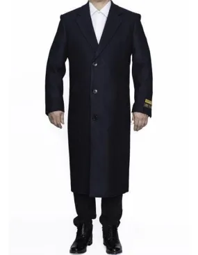 Mens Wool Trench coat - Black Blue Color Mens Overcoat