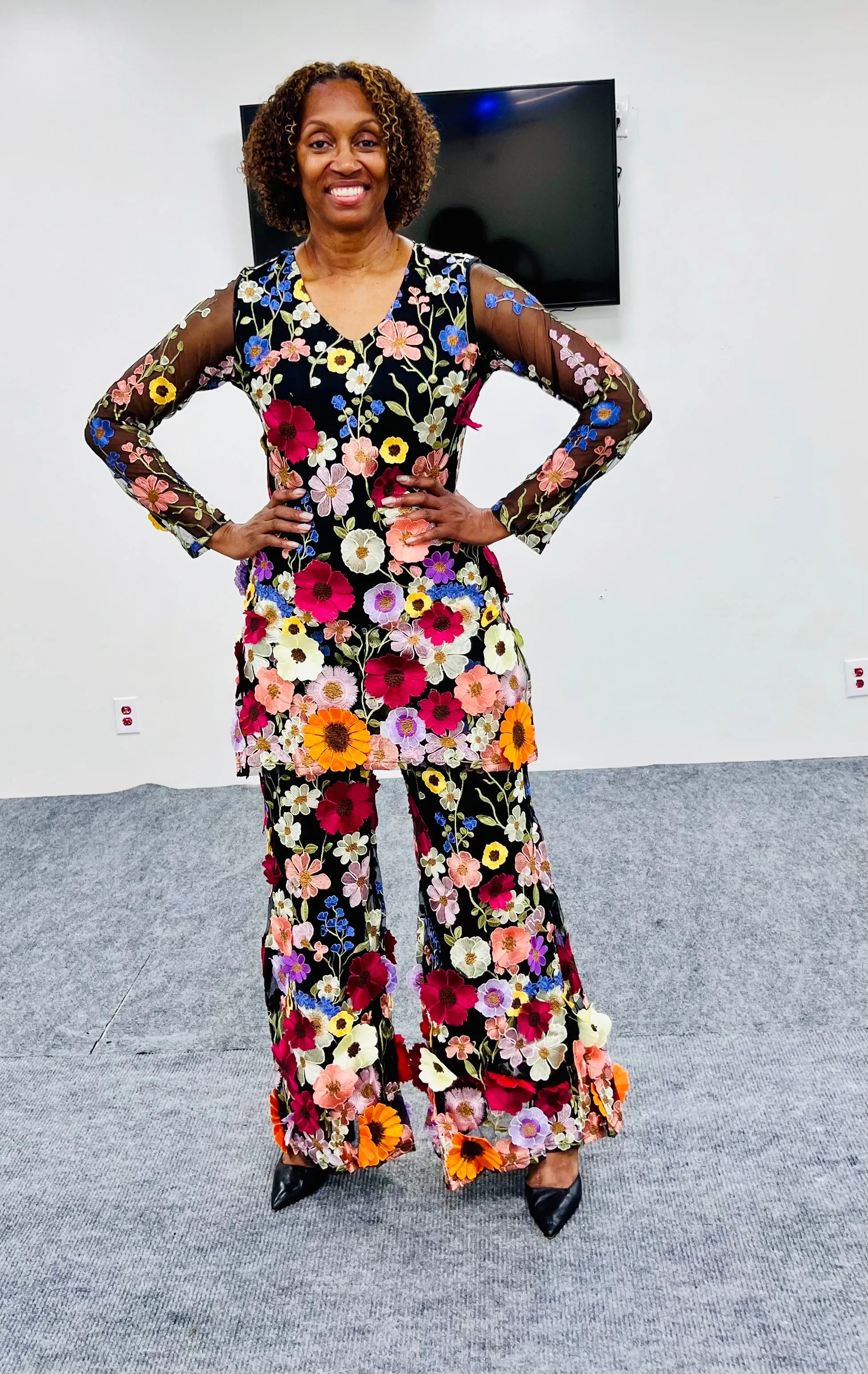 Mesh Floral Tunic Set