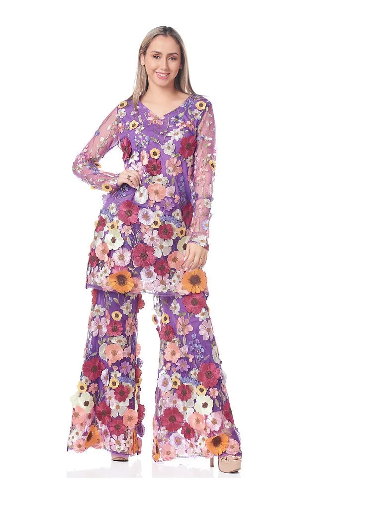 Mesh Floral Tunic Set