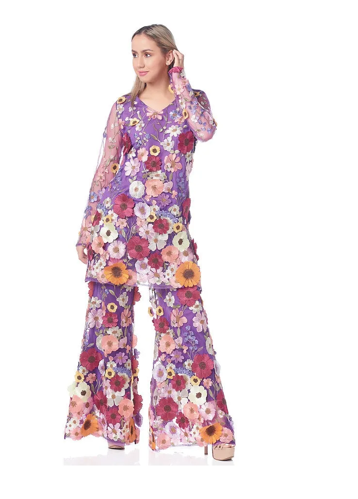 Mesh Floral Tunic Set
