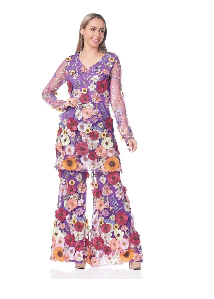 Mesh Floral Tunic Set