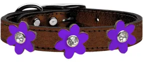 Metallic Flower Leather Collar Bronze With Metallic Purple Flowers Size 20