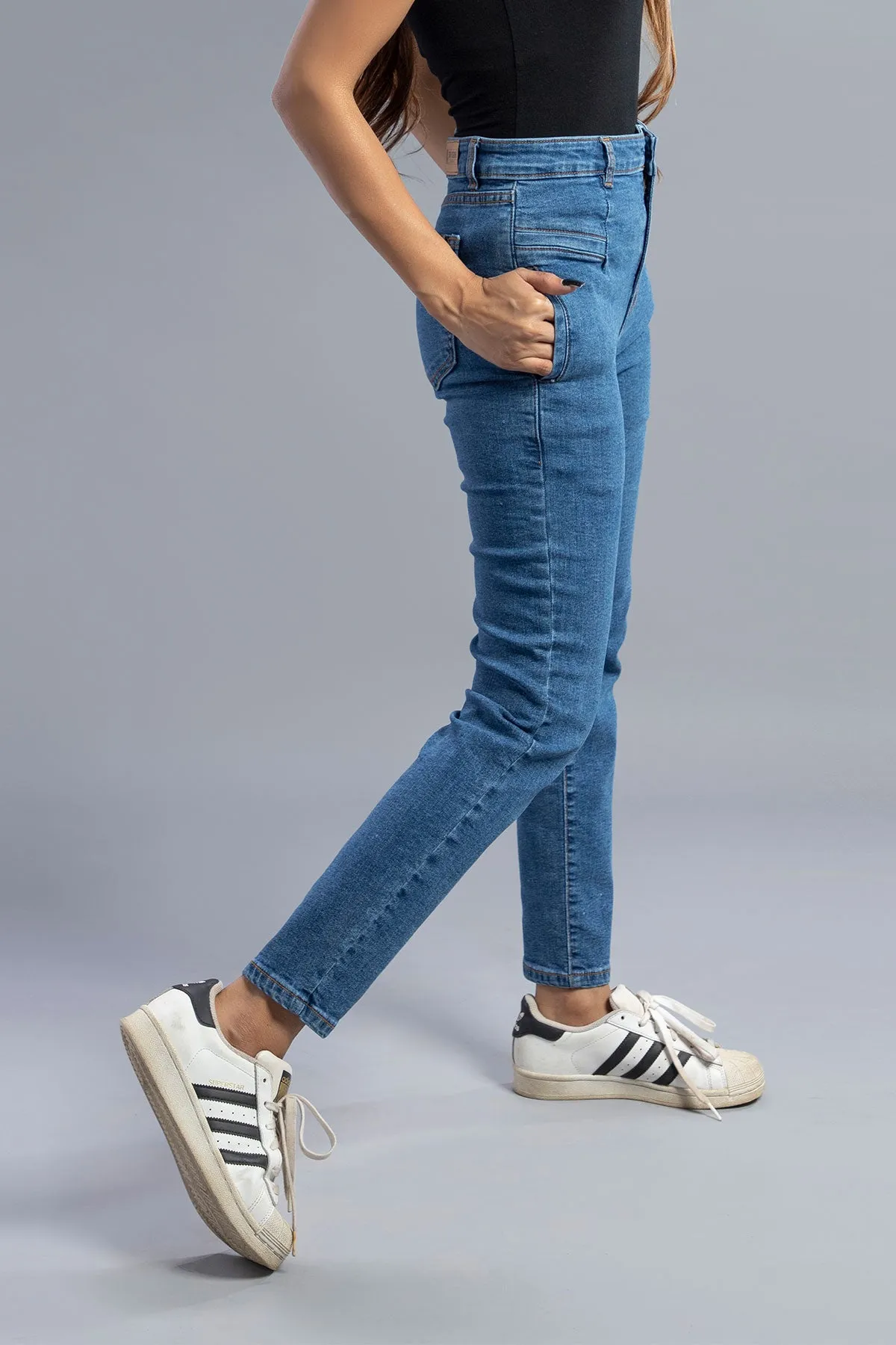 Mid Rise Stretchable Jeans (Mid Blue) ( MARIBELLE )