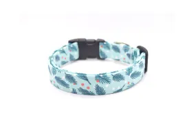 Mint Blue Holly Winter Dog Collar
