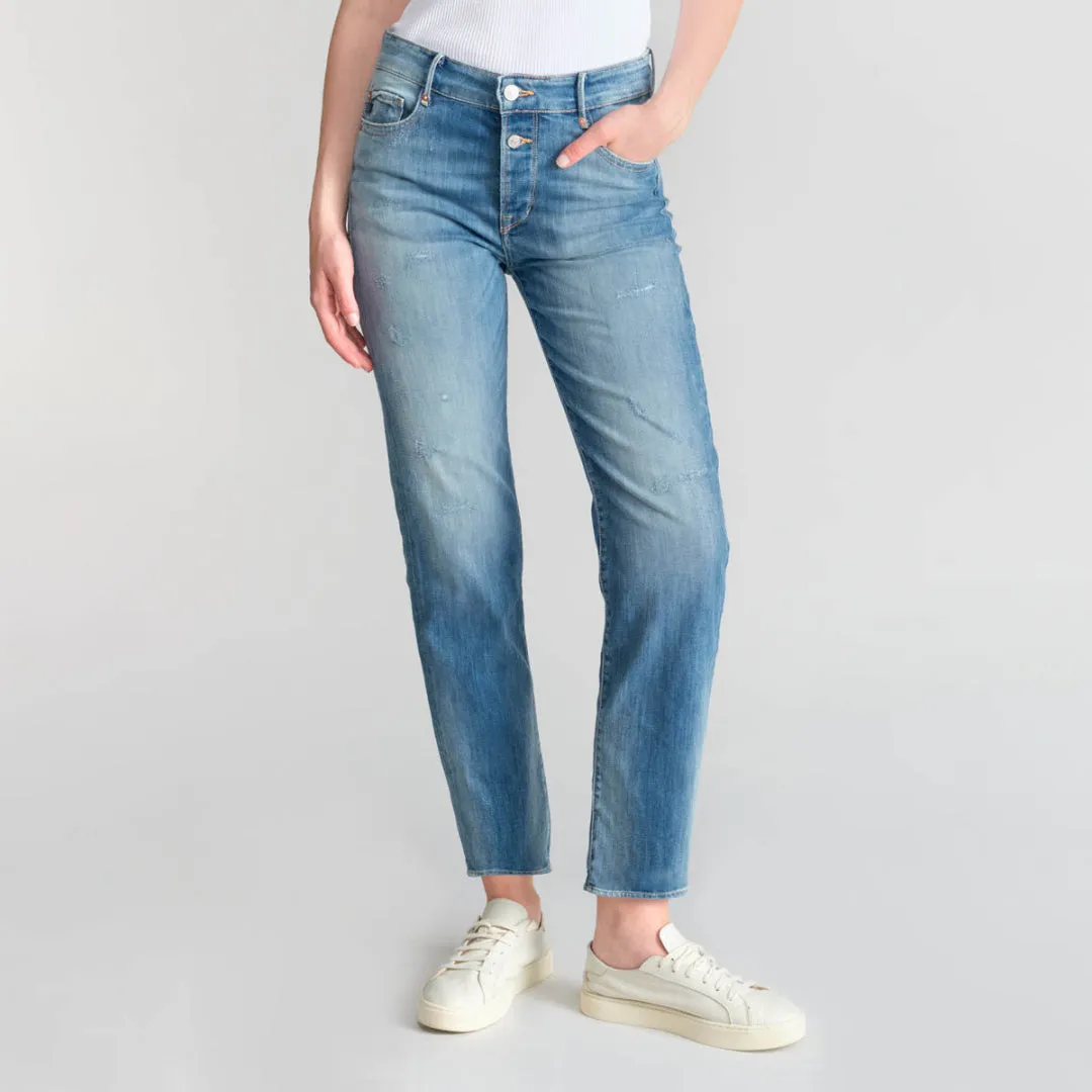 Mom Basic High Waist Jeans - Destroyed Blue