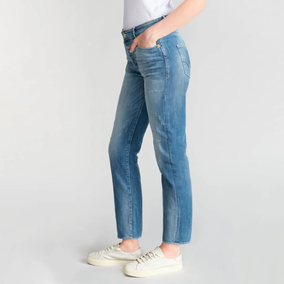 Mom Basic High Waist Jeans - Destroyed Blue