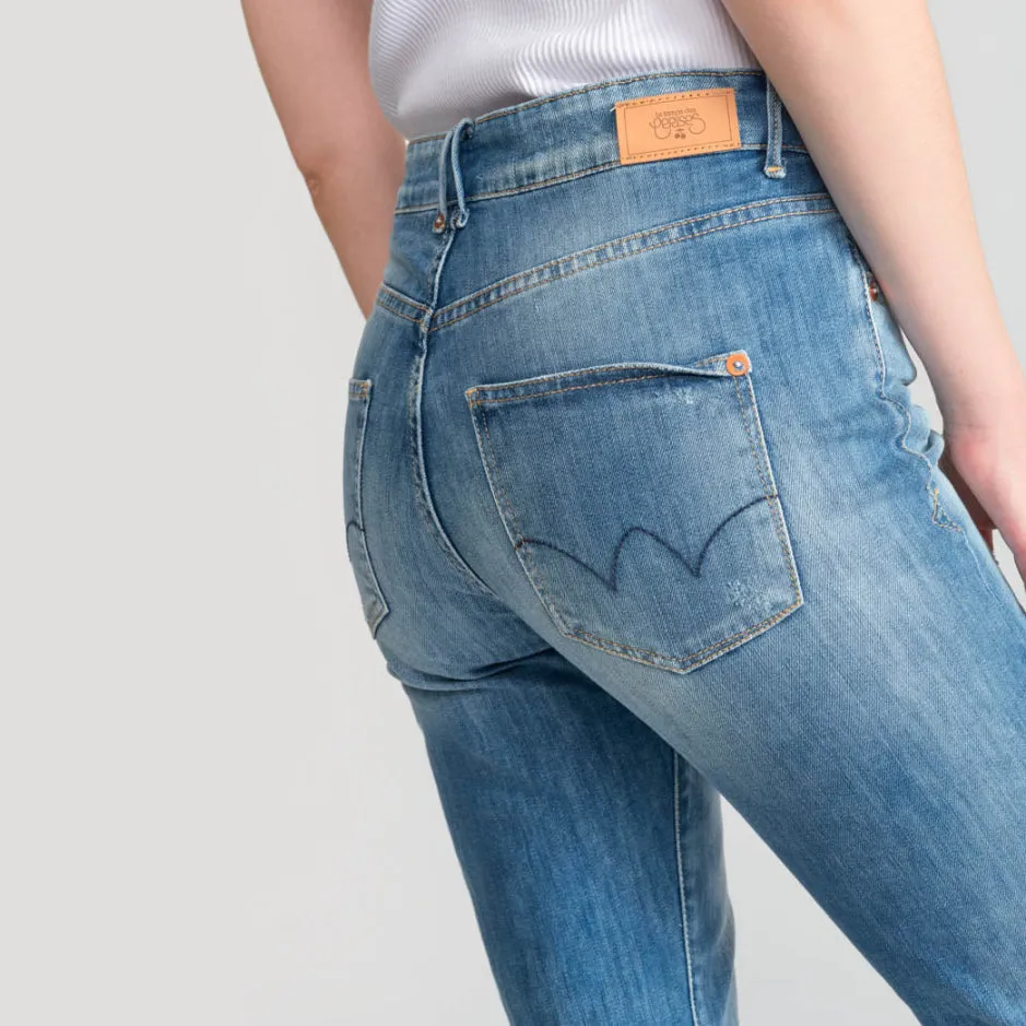 Mom Basic High Waist Jeans - Destroyed Blue