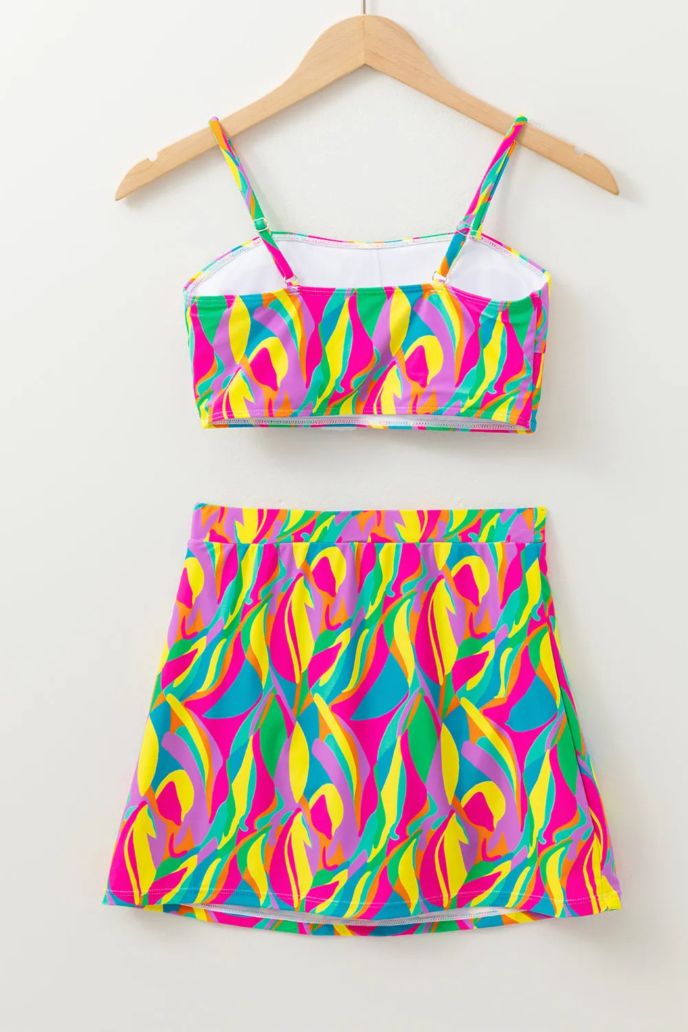 Multicolour Abstract Print Textured Spaghetti Strap High Waist Bikini Set