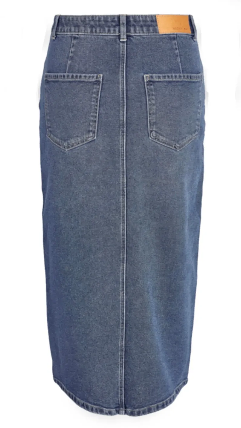 NM KATH NW SLIT MIDI SKIRT - MEDIUM BLUE