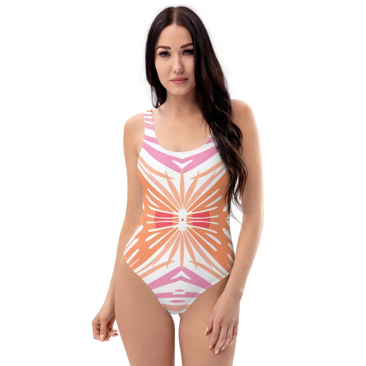 One-Piece Swimsuit Peachy Coral Reef Elegance