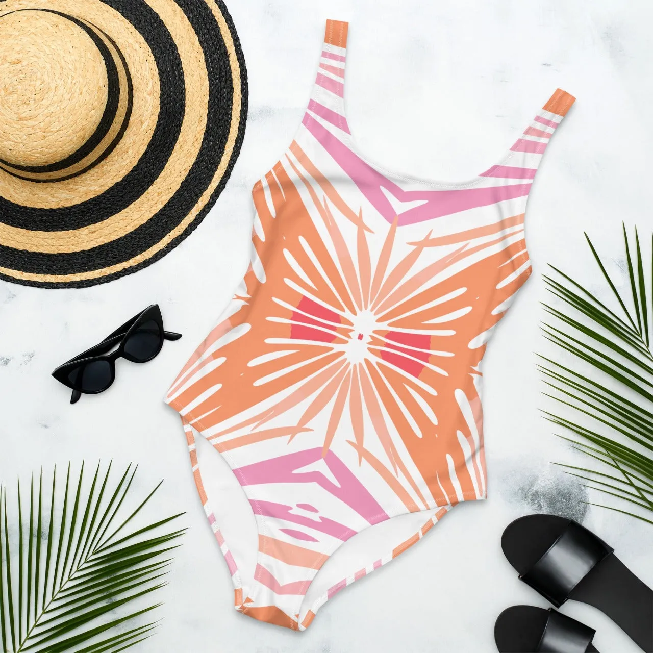 One-Piece Swimsuit Peachy Coral Reef Elegance