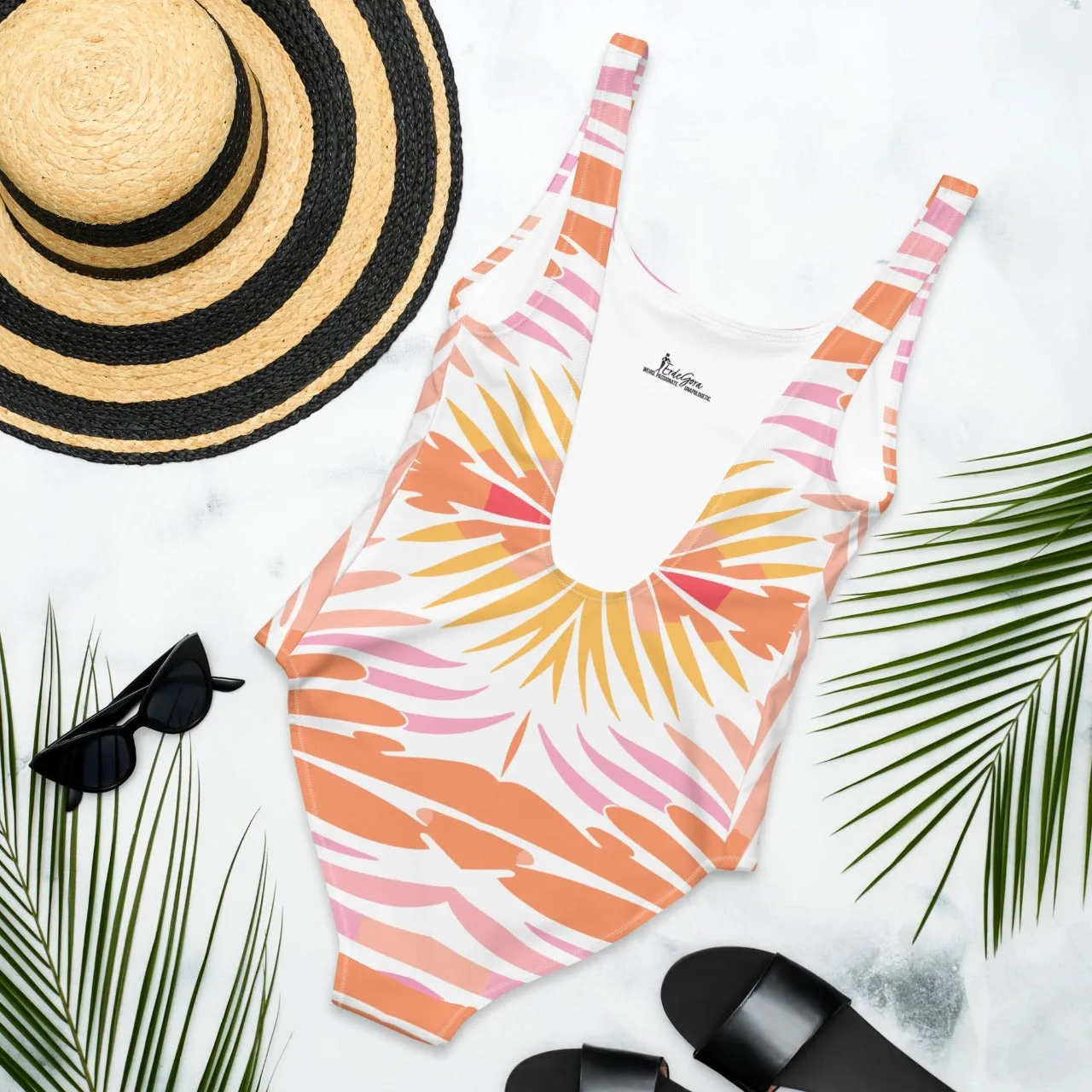 One-Piece Swimsuit Peachy Coral Reef Elegance