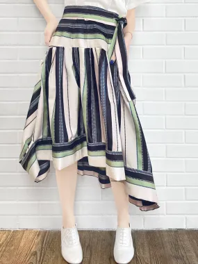 Pastel Stripes Tie-Waist Tiered High/Low Skirt