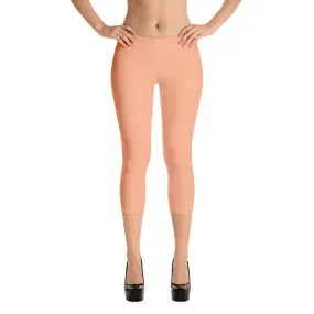 Peach Pink Capri Leggings, Best Modern Solid Color Women's Capris Tights-Made in USA/EU/MX