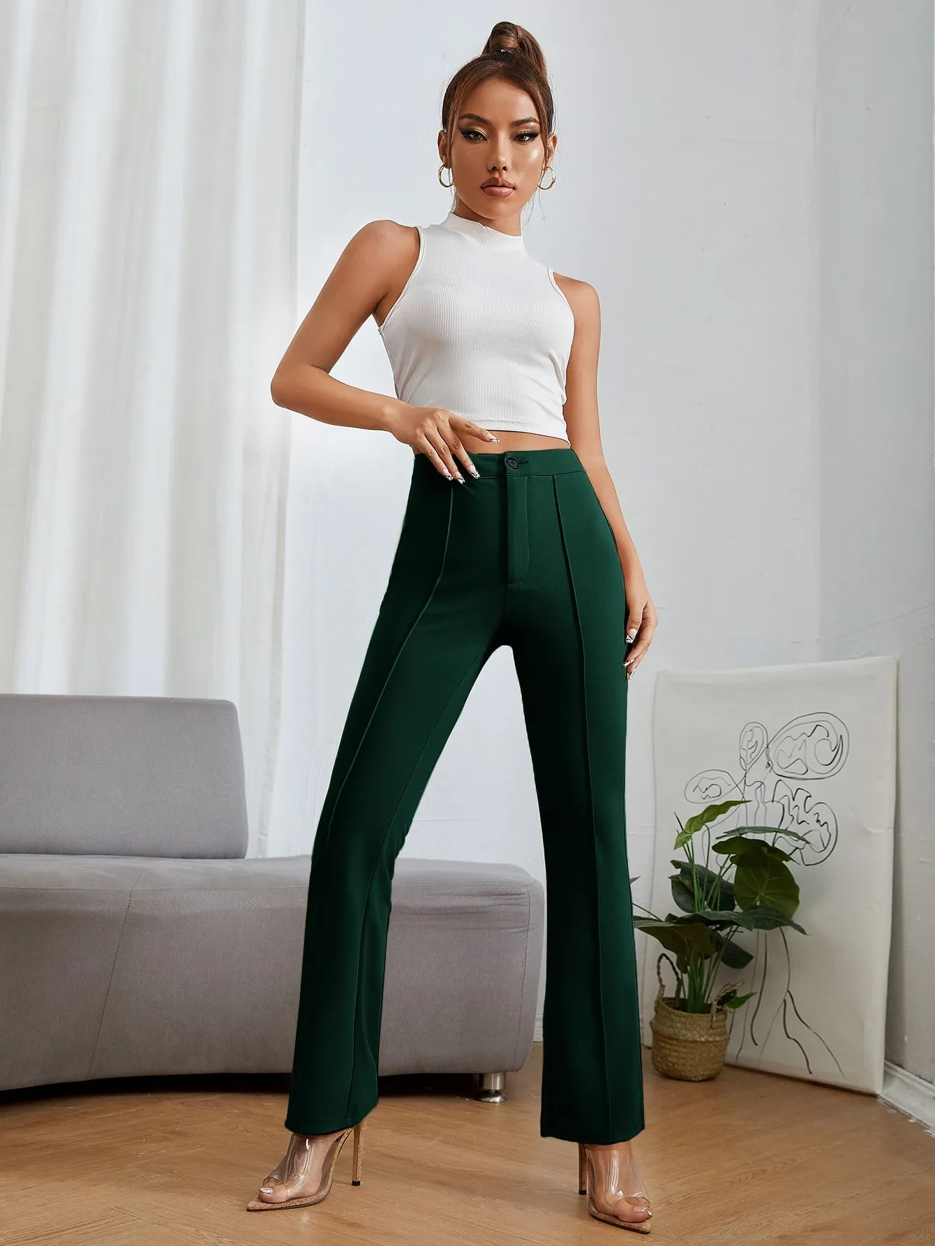 PETITE High Waist Press Crease Pants