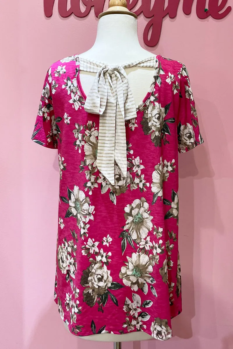 Pink Floral Short Sleeve Top