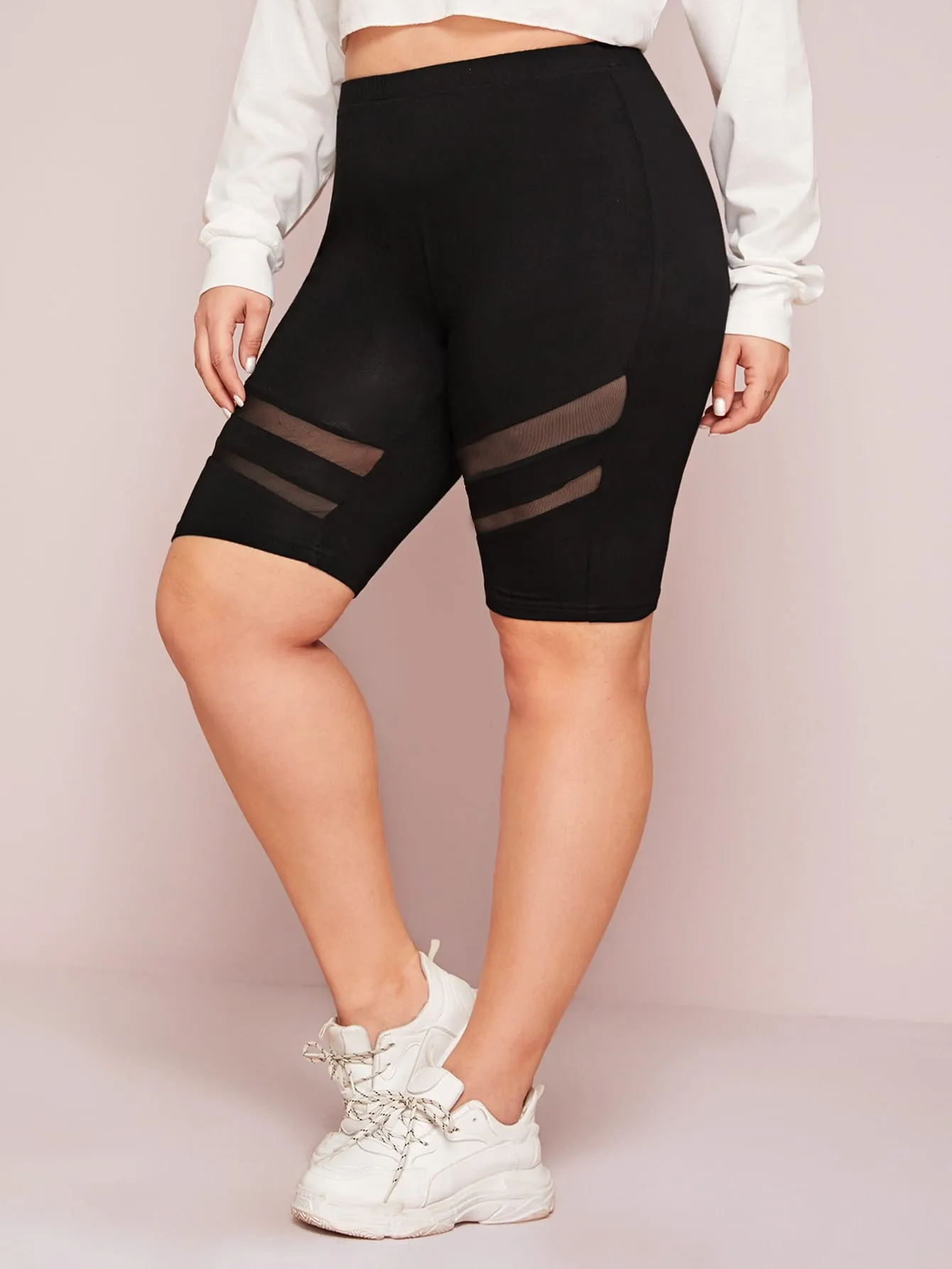 Plain Sheer Short Plus Size Leggings