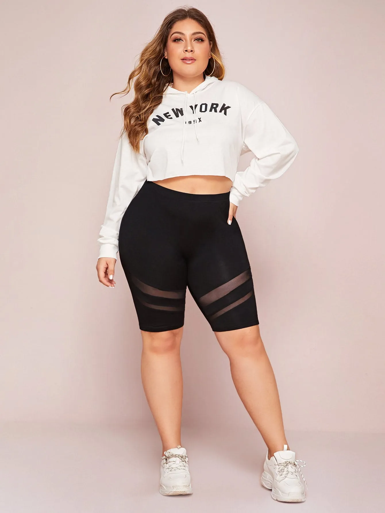 Plain Sheer Short Plus Size Leggings
