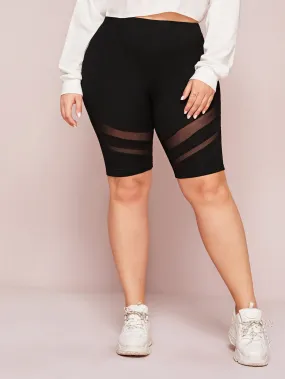 Plain Sheer Short Plus Size Leggings