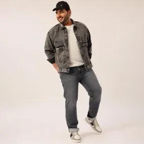 Plus Size Men Heavily Faded Grey Comfort Fit Jeans