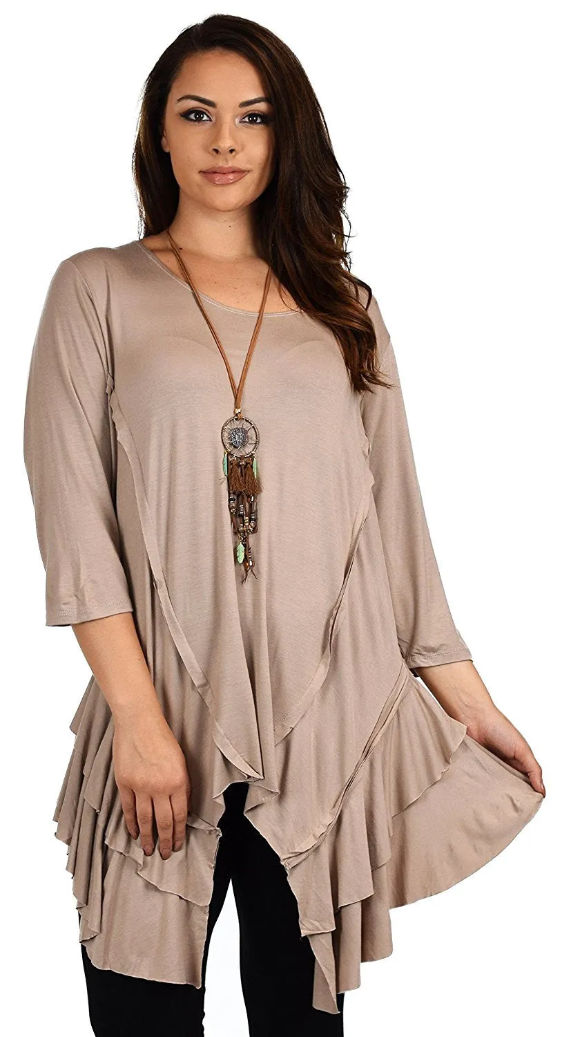 Plus Size Slimming Layered Flared Swing Tunic Dress Top