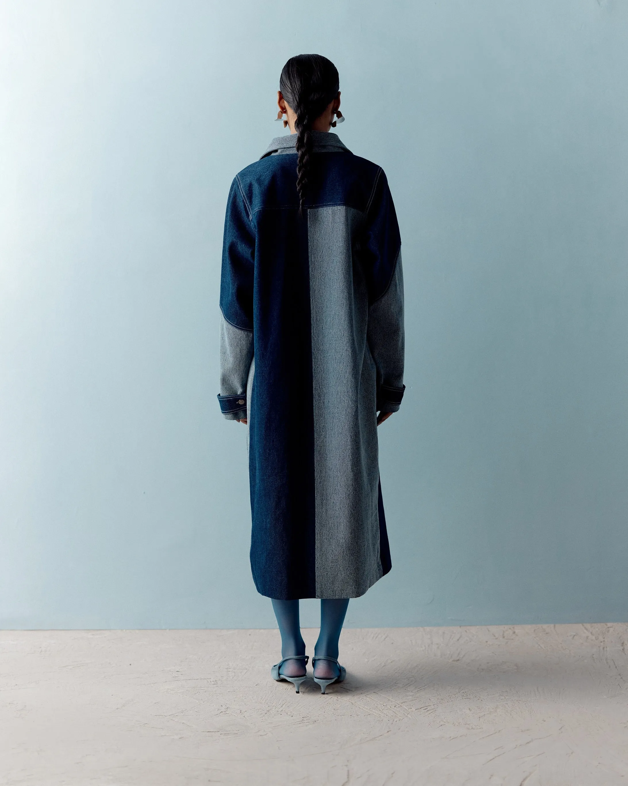 POOJA HEGDE IN OUR DENIM COLOR BLOCK TRENCH