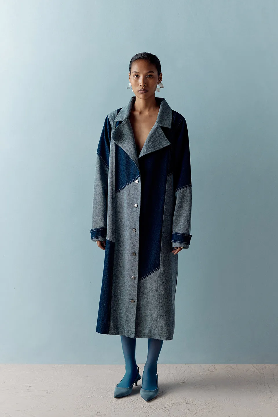 POOJA HEGDE IN OUR DENIM COLOR BLOCK TRENCH