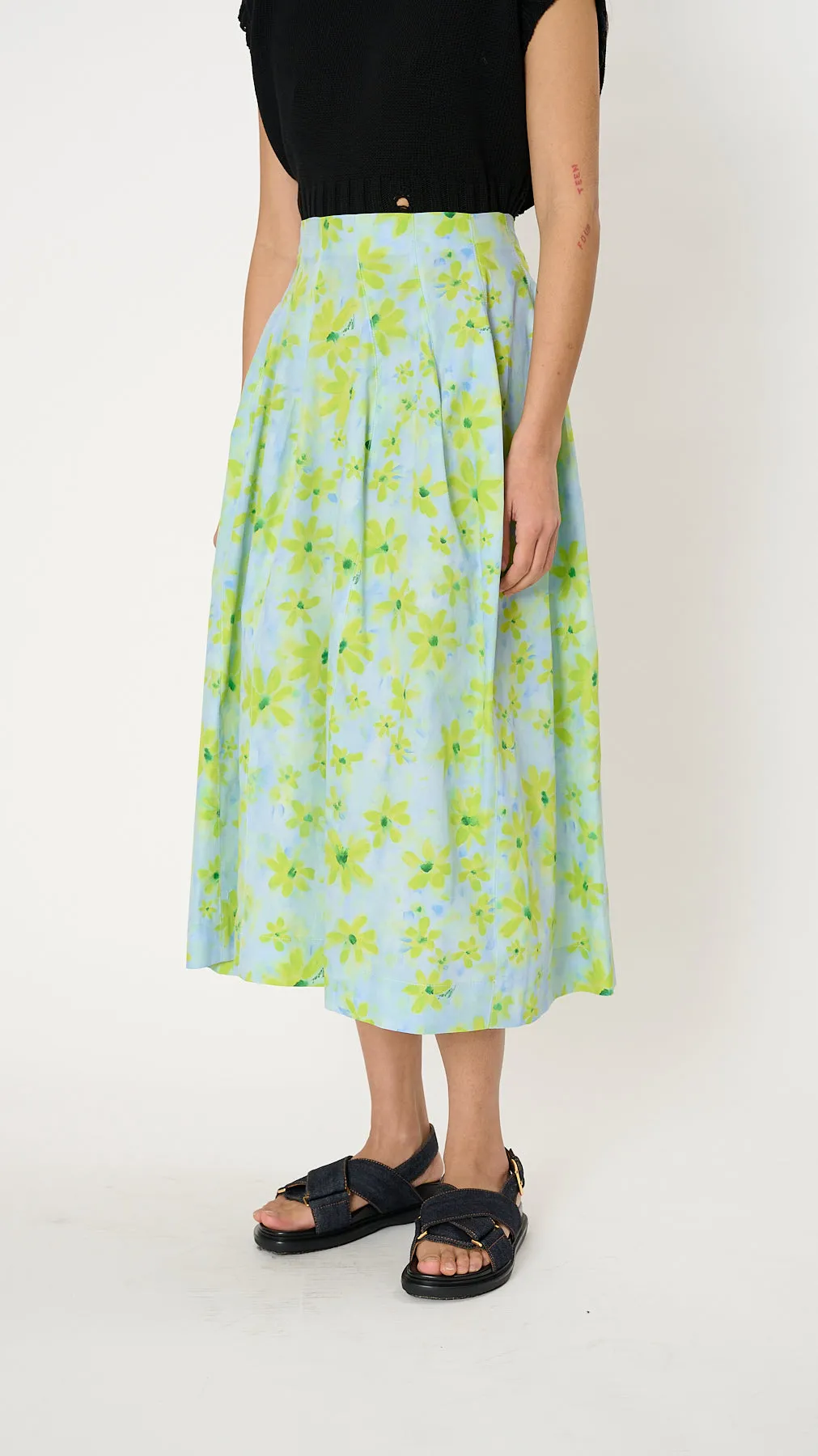 Poplin High-Waist Skirt in Parade Print