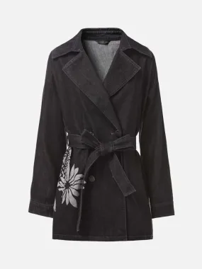 Printed Denim Trech Coat