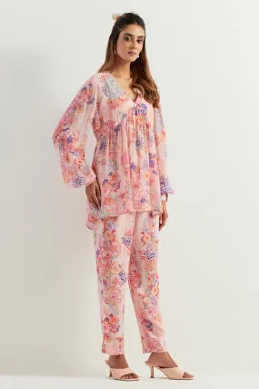 Printed Silk Tunic & Chanderi Pants Co-Ord Set
