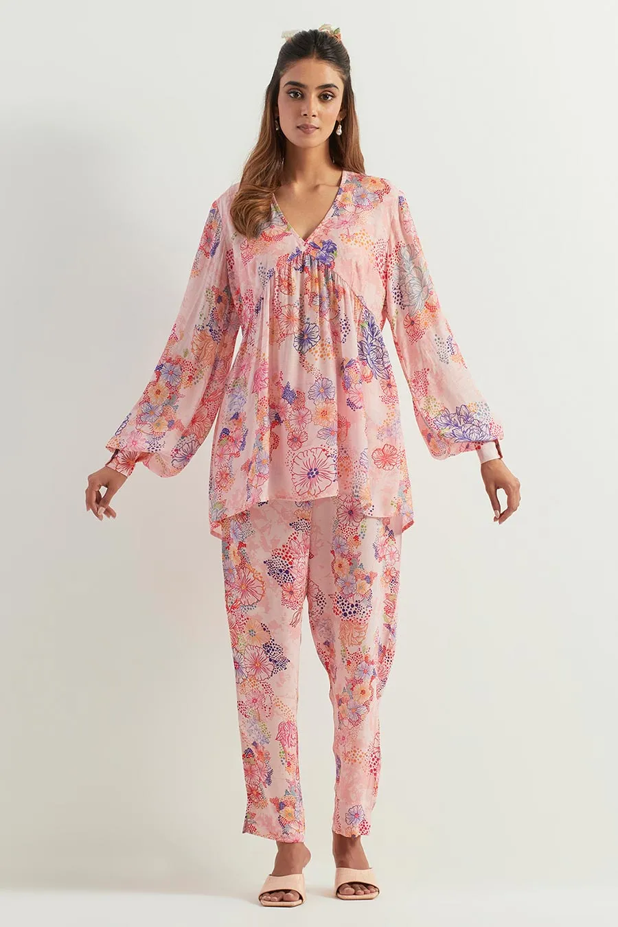 Printed Silk Tunic & Chanderi Pants Co-Ord Set