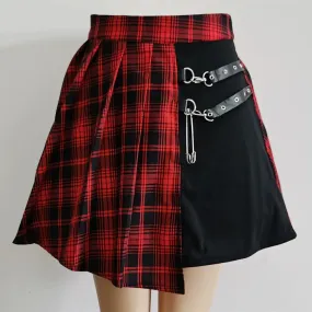 Punk Style Cut-out Mini Skater Skirt in High Waist Style