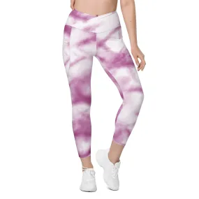 Purple Tie Dye Women's Tights, Best Pink Purple Tie Dye Print Women's Crossover Leggings With Pockets For Ladies - Made in USA/EU/MX