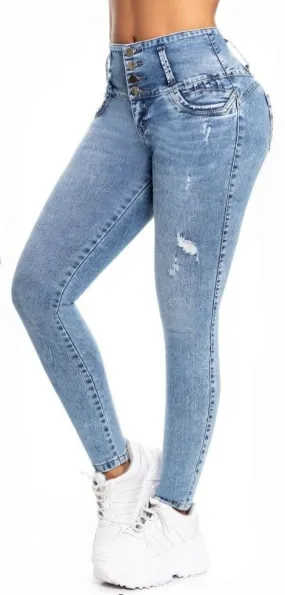 Rachel Push Up Jeans - High Waisted - Light Blue Faded