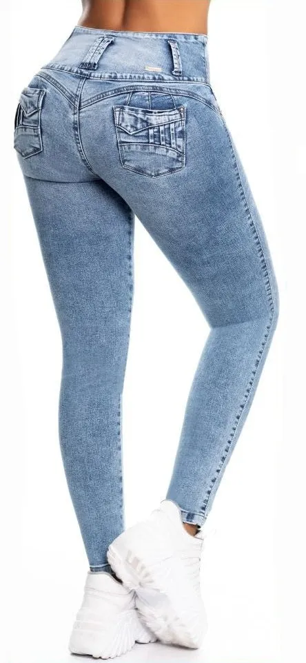 Rachel Push Up Jeans - High Waisted - Light Blue Faded