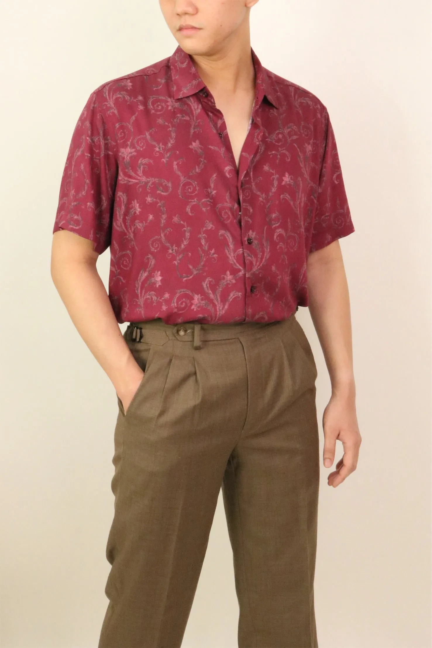 Red Botanical Viscose Short Sleeve Shirt